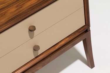 rosewood and leather bedside cabinet detail
