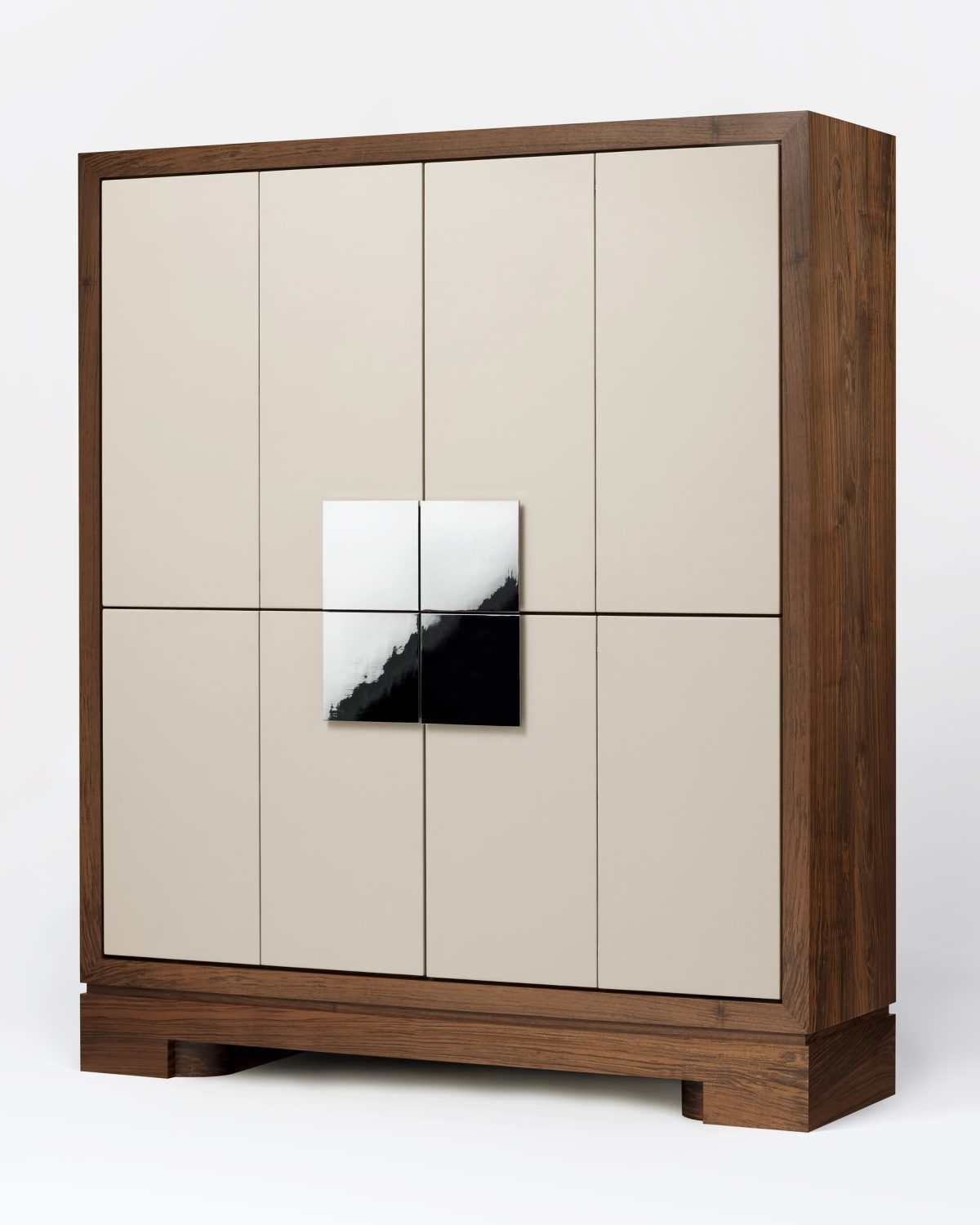 English walnut and leather cabinet