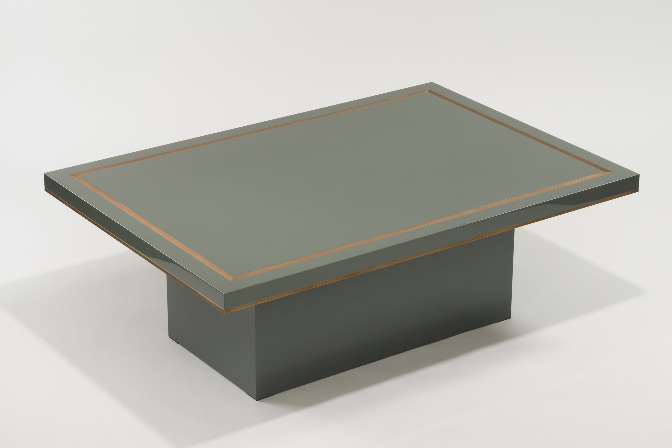 grey lacquer coffee table with brass detail 1