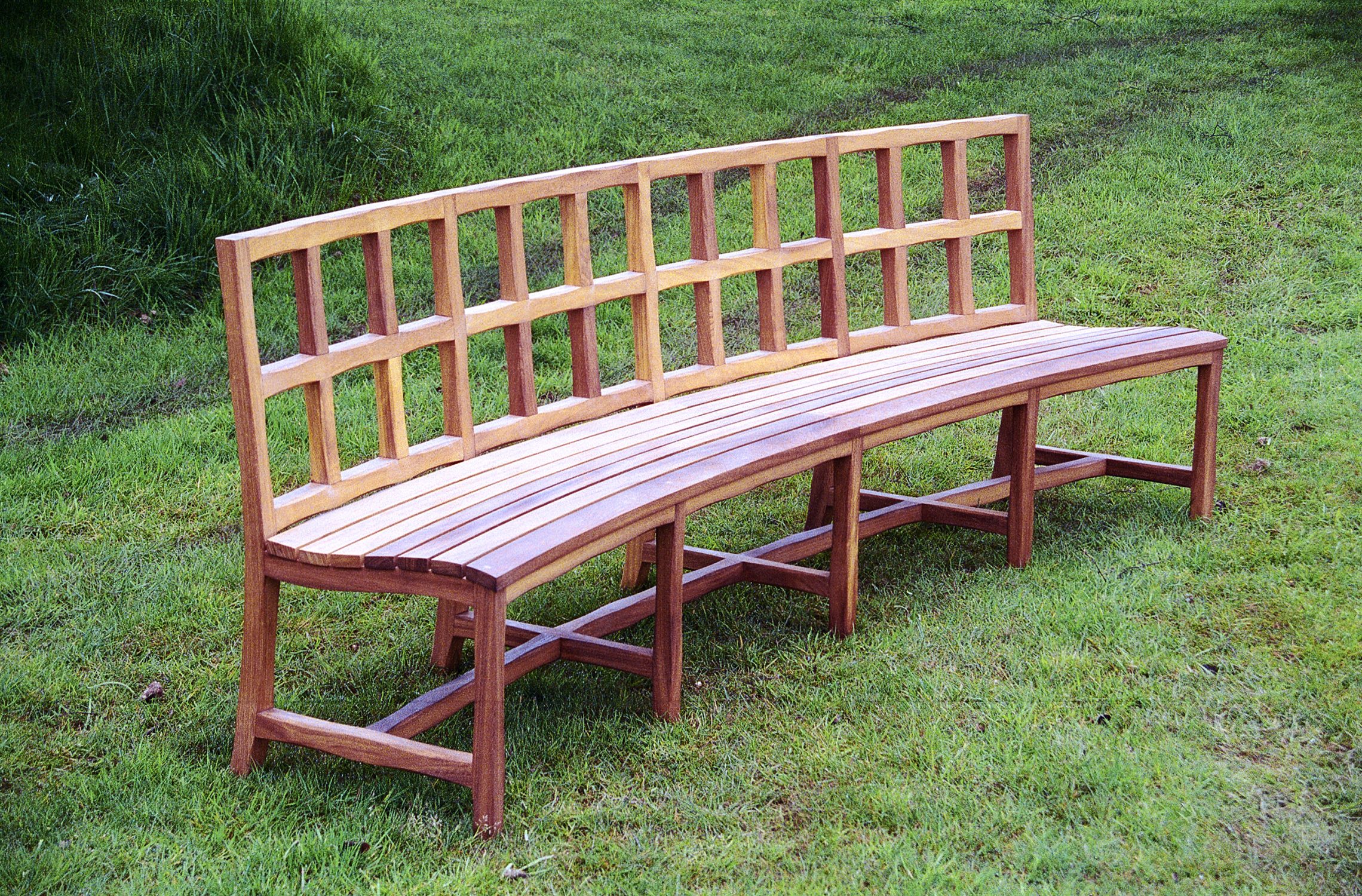 curved oak garden bench